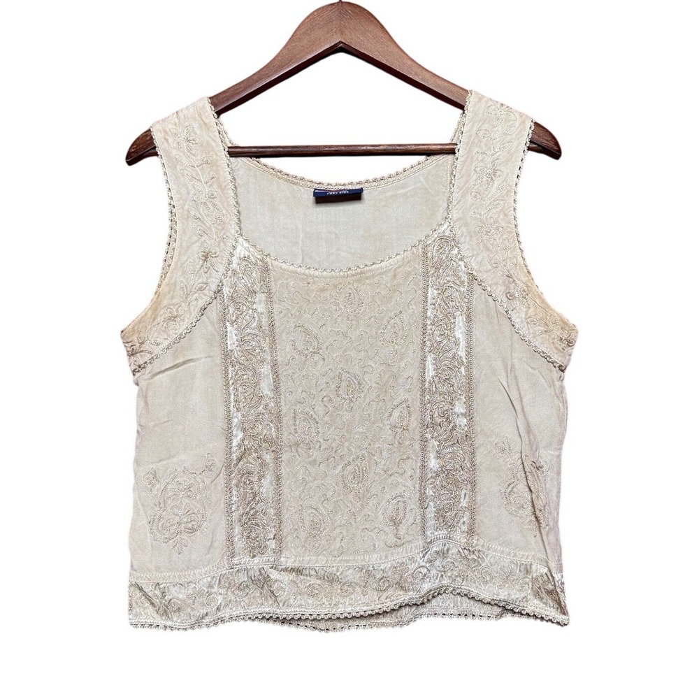 Fabulous Women Free Size Beige Embroidered Rayon Square Neck Sleeveless Boho Top
